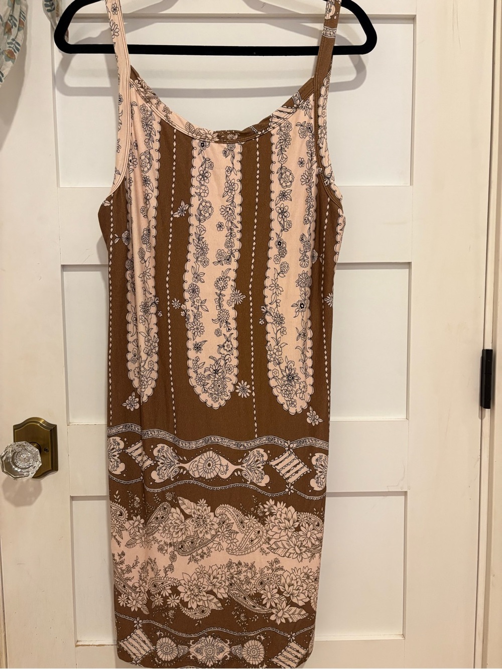 Novella Royale Brown & Blush Floral Stripe Midi Dress EUC